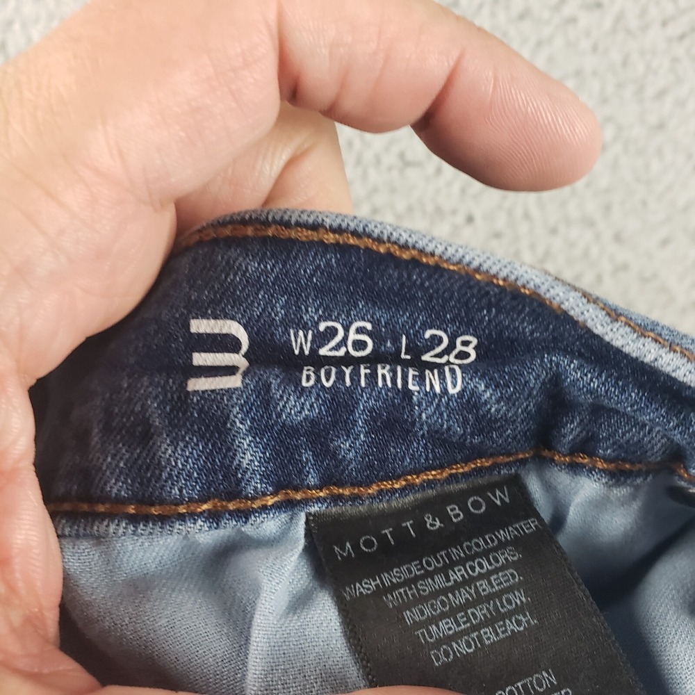 Mott & Bow Jeans Womens 26x27 Blue Boyfriend Distressed Medium Wash Stretch‎ - Picture 11 of 15